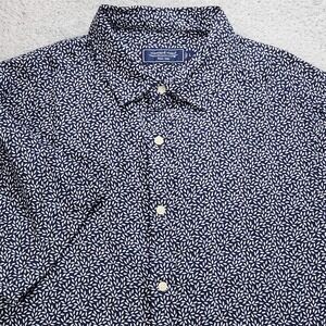 Vineyard Vines Linen Shirt Mens Large Blue Floral Short Sleeve Button Up Casual